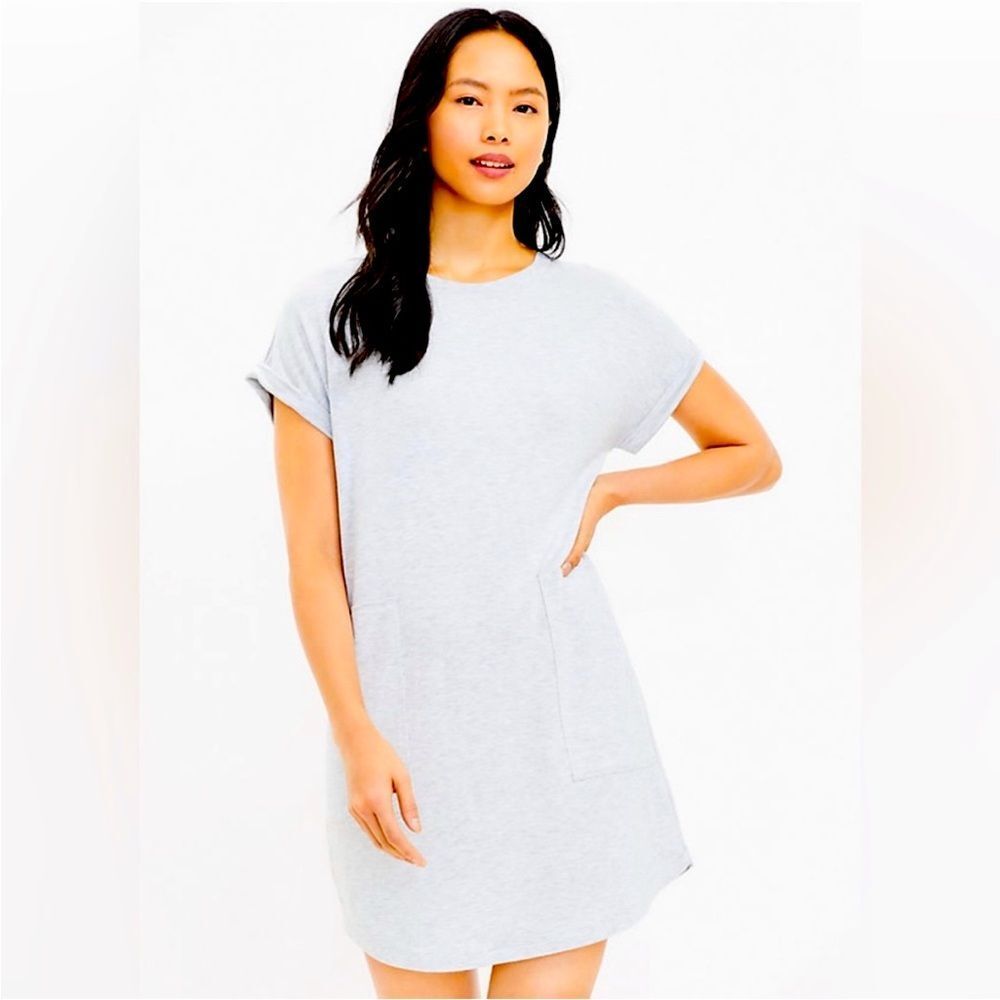 Lou & Grey Heather Gray Signaturesoft T-shirt Pocket Dress Soft Comfy